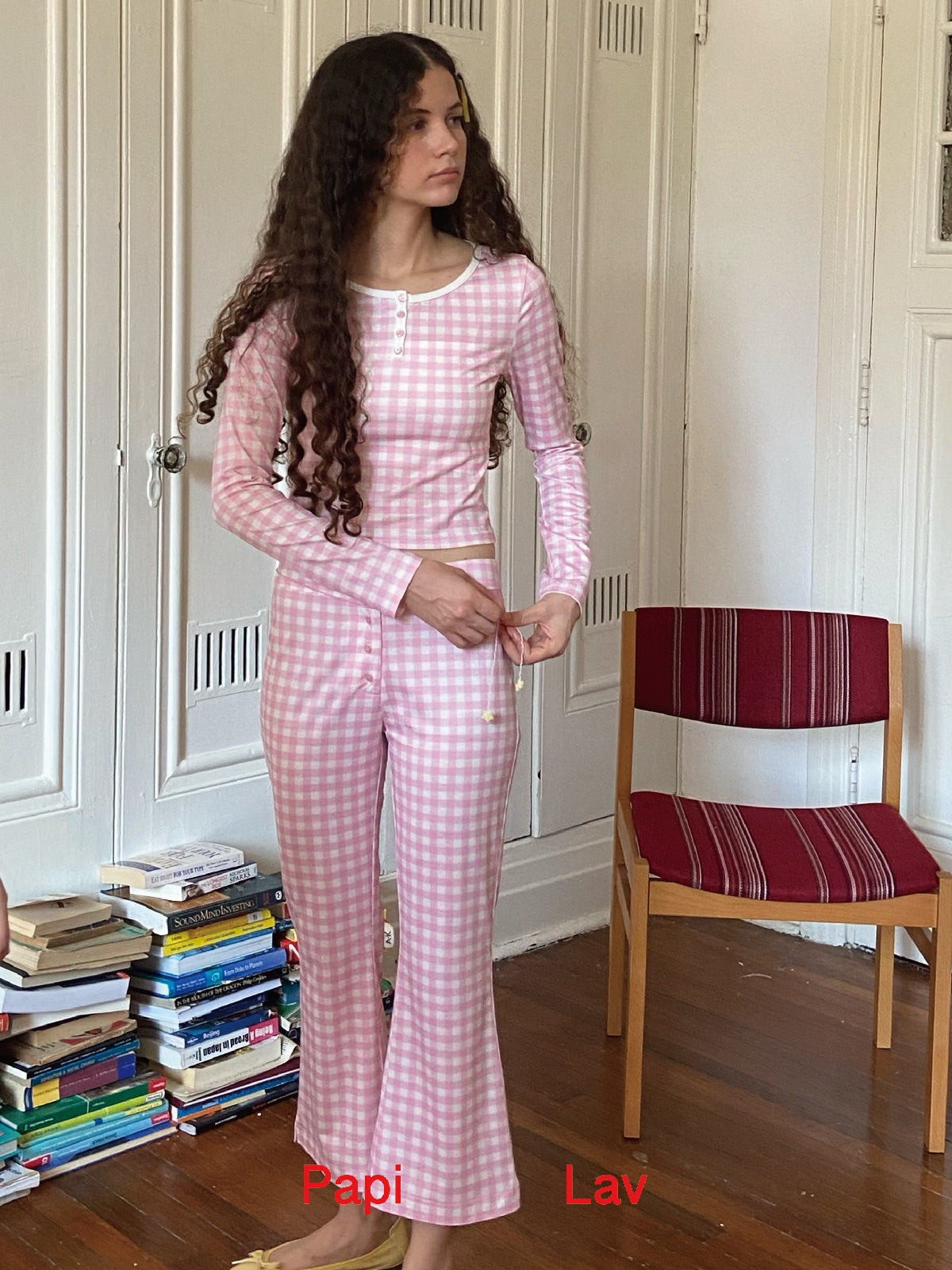 PINK GINGHAM PRINT GABI PANTS