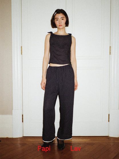 NAVY POLKA DOT HANGOVER PANTS