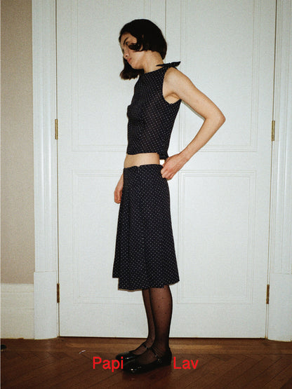 NAVY POLKA DOT NINI PLEATED SKIRT