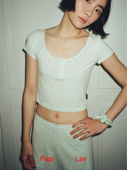 GREEN FLORAL PRINT CHATTER-BOX TOP