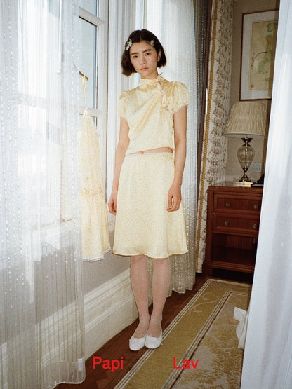 YELLOW FLORAL PRINT MISTY SKIRT