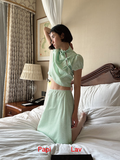 GREEN FLORAL PRINT MISTY SKIRT