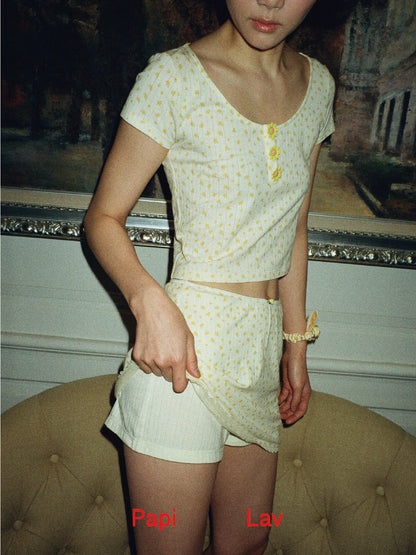 YELLOW FLORAL PRINT CHATTER-BOX SKIRT