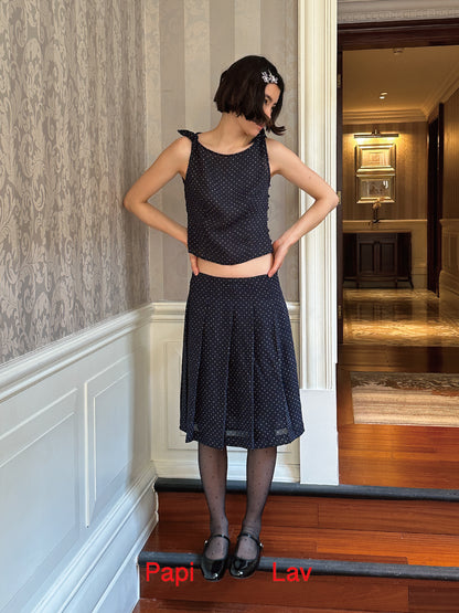 NAVY POLKA DOT NINI PLEATED SKIRT