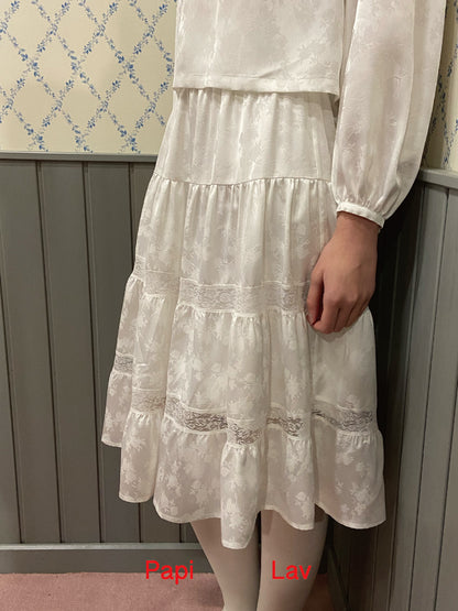 WHITE JACQUARD LOVIE MIDI SKIRT