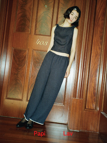 NAVY POLKA DOT HANGOVER PANTS