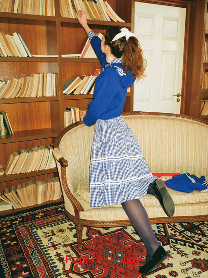 BLUE GINGHAM LOVIE MIDI SKIRT